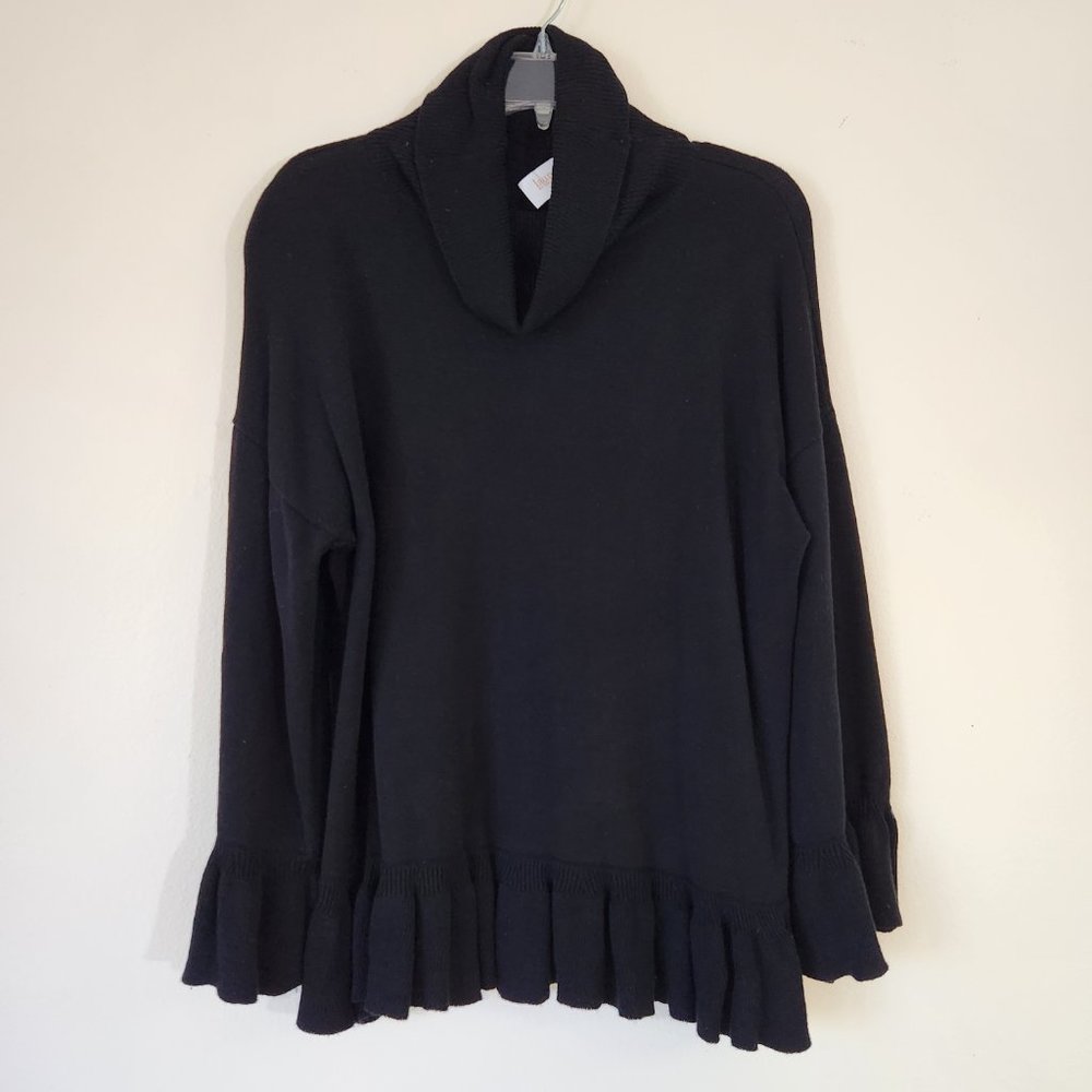 Laundry Shelli Segal Black Turtleneck LS Ruffle Cuffs/Waist Sweater Large